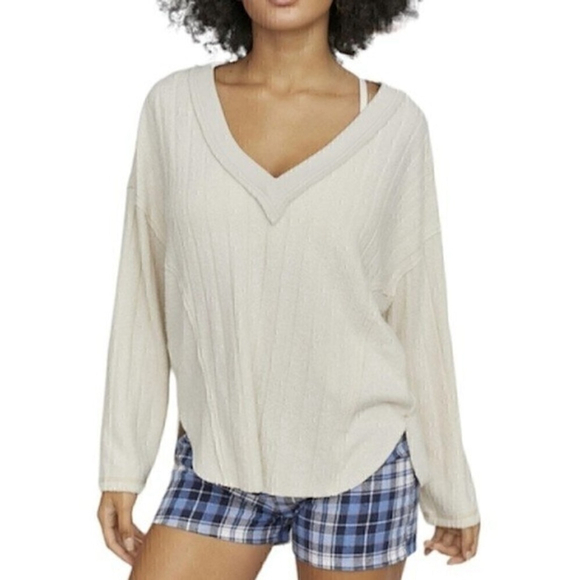 Urban Outfitters V Neck Sweater Neutral Soft Knit Pullover Relaxed Fit Small - Picture 11 of 11